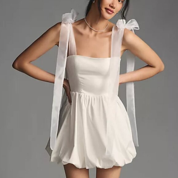 Reformation Dresses & Skirts - Reformation White Reformation Enza Dress Bubble Hem Tulle Straps 10